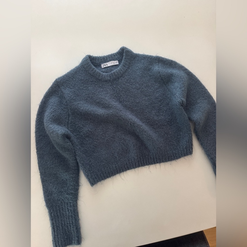 Zara Crop Women's Blue Sweater